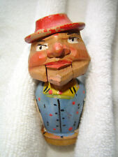 Vintage Hand Carved Painted Wood Mechanical Wine Bottle Cork Stopper picture