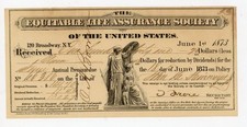 1873 Equitable Life Assurance Society Insurance Premium Receipt New York Vignett picture