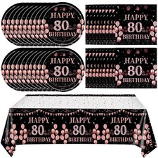 41Pcs 80th Birthday Decorations for Women, Vintage 80 Birthday Black and Rose... picture
