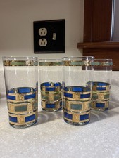 MCM Culver EMPRESS 22K Gold Blue Green 12 Oz Highball Glasses Set of 4 *READ* picture