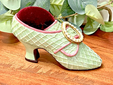 VTG Russ Sewing Pin Cushion GREEN SHOE DESIGN Resin Berrie Item# 100079 picture