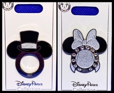 Disney Parks 2 Pin Lot Wedding Mrs. & Mr. Mickey Minnie bride + groom heads picture