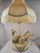 VICTORIAN SHADE ROMAN/GREEK/GLADIATOR METAL HORSES CARRIAGE TABLE LAMP picture