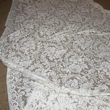VTG 70s Sheer Large Lace Tablecloth Cream Floral Cottage Grandma Core Elegant picture
