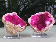 Pink Geode Pair Open Geode Crystal Quartz Gemstone Specimen Dyed Morocco Geode picture