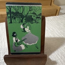 Vintage Linen Art Deco Single Swap Playing Card- Ladies/Dancing/Guitar- Green picture