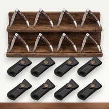8pc Damascus Steel Folding Pocket Knife Set Bulk Groomsmen Gift w/Leather Pouch picture
