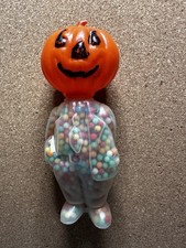 Vintage E. Rosen Halloween Plastic Pumpkin Candy Container Holder Jack O Lantern picture