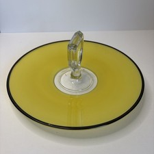 Vtg Mid-Century Reverse Painted Glass Round Serving Sandwich Cookies Tray Handle picture