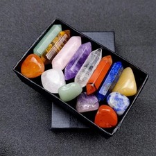 14pcs Pointed Quartz Crystal Chakra Healing Stones and Crystals Set Hexagon Rose picture