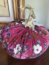 Halloween Gothic Fall Velvet Pumpkin Sequins Mesh Mantel Decor Gilded Maple Rare picture