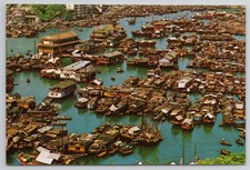 c1960s Vintage Hong Kong Aberdeen Fishing Floating Village Birdseye Postcard 4x6 picture