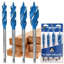 Wood Auger Drill Bit Set 4-Piece 1/2 5/8 3/4 1 Inch Hex Shank Woodworking Kit picture