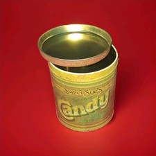 Vintage Retro Sweet Sue's Candy Tin Kitchen Storage Canister 5.75” picture