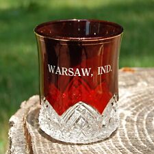 McKee Glass Heart Band Souvenir 8 oz Tumbler WARSAW INDIANA Ruby Stain Flash picture