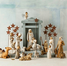 Wooden Christmas Nativity Set w/ Stable, Angels, Figures, Animals, Star picture