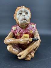 Vintage Kitschy Quirky Ceramic Hand Painted Folk Art Sitting Monkey Home Decor picture