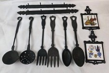 Vintage Cast Iron Hanging Utensils Black Taiwan Kitchen Cooking Set Of 10 pcs. picture