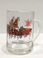 Vintage Budweiser Champion Clydesdales Clear Glass 12 oz Christmas Beer Mug picture