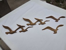 Vtg Homco Flying Seagulls Wall Hanging FAUX WOOD SET OF 4 picture