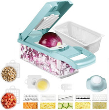 Blue 12 in 1 Adjustable Mandolin Slicer with Large Container, Multi-Blade Food S picture