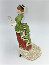 Victorian Lady Woman Looking In The Mirror Ceramic Figurine Green Dress Hat picture