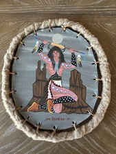 Vintage Native American Art, Set of 2 Buffalo shields on leather by Don Redbird picture