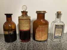 Vintage Medicine Bottle Lot Apothecary Pharmacy Cures With Original Paper Labels picture