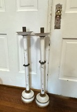 Vtg Antique Catholic Church ALTAR CANDELABRA  Wooden Candle Holder Stand Pillars picture