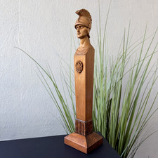 Vintage Hand Carved Wooden Greek Warrior Bust Statue Roman Soldier Home Decor picture
