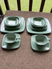 VINTAGE SEARS two sets Harmony House “Talk of the Town” Melmac Dishes Seafoam Gr picture