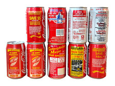 Vintage Coca-Cola Cans Lot (9) 1990s Six Flags Theme Park Waterworld Promos picture