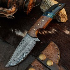 8.2 Inch Drop Point Skinner Knife Damascus Steel Hunting Full Tang Hybrid Handle picture
