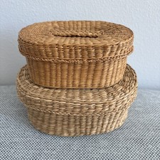 Vintage Fine Woven Lidded Nesting  Baskets Set Of 2 picture