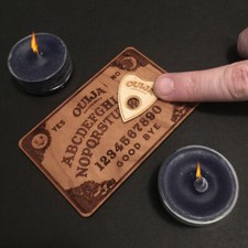 MINI OUIJA BOARD & Planchette - Wood Burned Natural CHERRY - 4 x 2.5 Inch picture