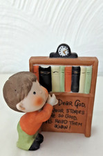 Enesco Dear God Kids Figurine Your Stories Are So Good I'll Read Them Again 1982 picture