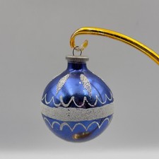 Vintage West Germany Blue Glass Christmas Ornament Silver Glitter DBGM picture