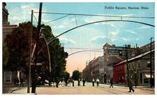 Marion Ohio Public Square Advertising Stores People Street 1913 Antique Postcard picture