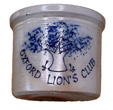 vtg ELDRETH Pottery Salt Glazed Oxford PA Pennsylvania Lions Club Crock 4.5
