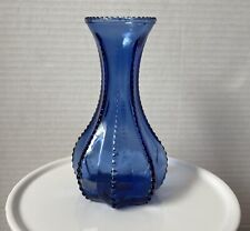 Indiana Glass Cobalt Blue Vase  USA Ribbed Hobnail Ruffled Edge 1940's Vintage picture