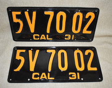 Pair Of 1931 California License Plates Pair ~ Restored picture