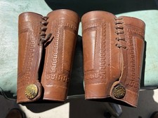 Antique Early 1900’s H H Heiser Tooled Leather Cowboy Horse Riding Cuffs picture
