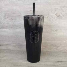 Starbucks 2024 Black Pleated Metallic Core Tumbler 24oz Venti Cold Cup NWT picture