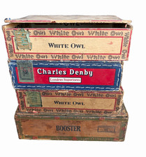 White Owl Vintage Cigar Boxes Lot of 4 Charles Denby Booster Cigar Box picture