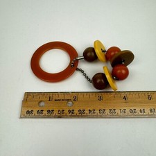 Vtg Antique 1930s Bakelite Plastic Baby Teething Ring Toy Orange Yellow Brown picture