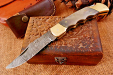 Damascus Steel TACTICAL Folding blade Pocket Knife Back Lock Hunting Knife 891 picture