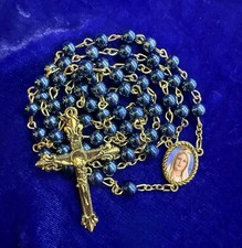 Vtg Stella Maris Mary Star of the Sea Ocean Blue Glass Bead Catholic Rosary picture