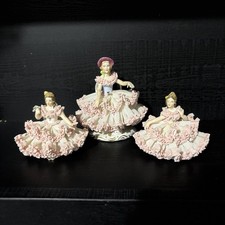 vintage dresden lace figurines D Original Germany Karl-Heinz Klette Lot Of 3 picture