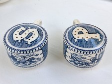  Royal China Currier Ives  Blue White Salt and Pepper Shakers picture