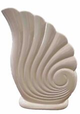 Vintage Seashell Vase Cornucopia 15” Mid Century Modern Pottery Vase Pearl White picture